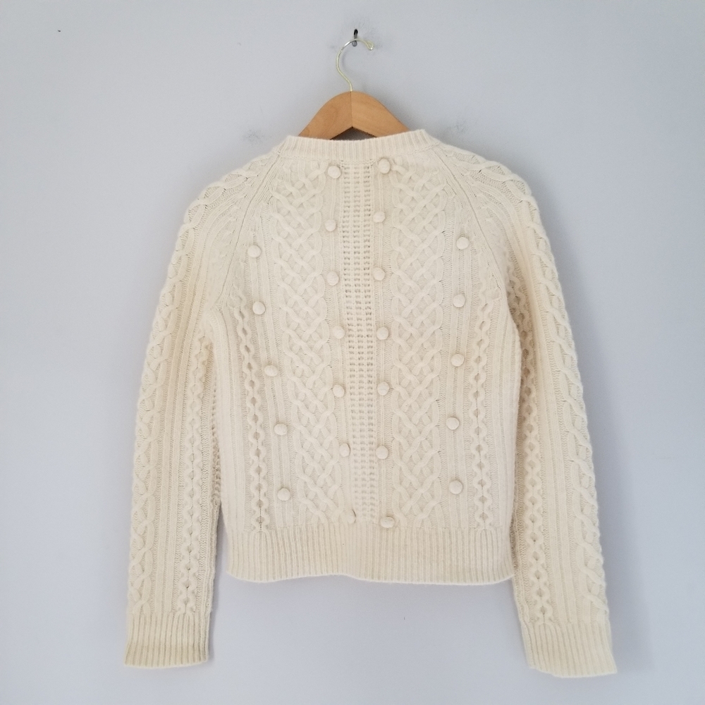 J Crew Popcorn Cable Knit Beige Lambswool Sweater - Picture 2 of 7